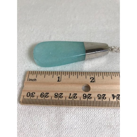 Aquamarine Stone with Silver Tone Chain and Fittings Necklace - 32" - Picture 4 of 4